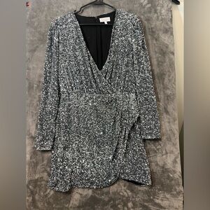 & Other Stories Silver Sequin Long Sleeve Dress